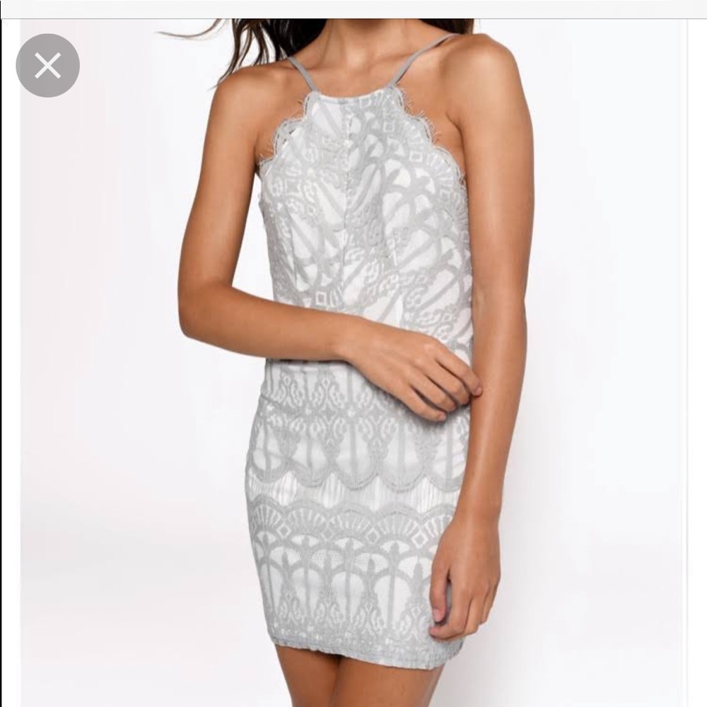 Tobi Grey Lace Halter Dress